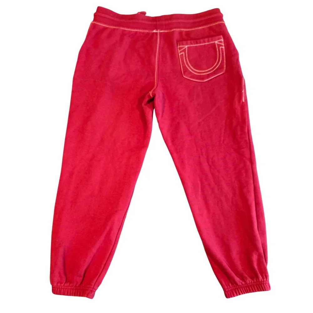 True Religion Super T Contrast Stitch Fleece Joggers Red Mens Medium Sweatpants